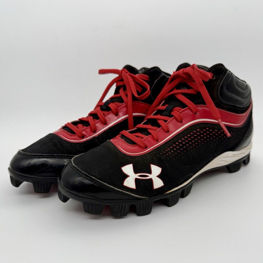 UNDER ARMOUR Baseball Cleats Men's Sz 7.5 Black Red Low Rise Softball Tie -READ